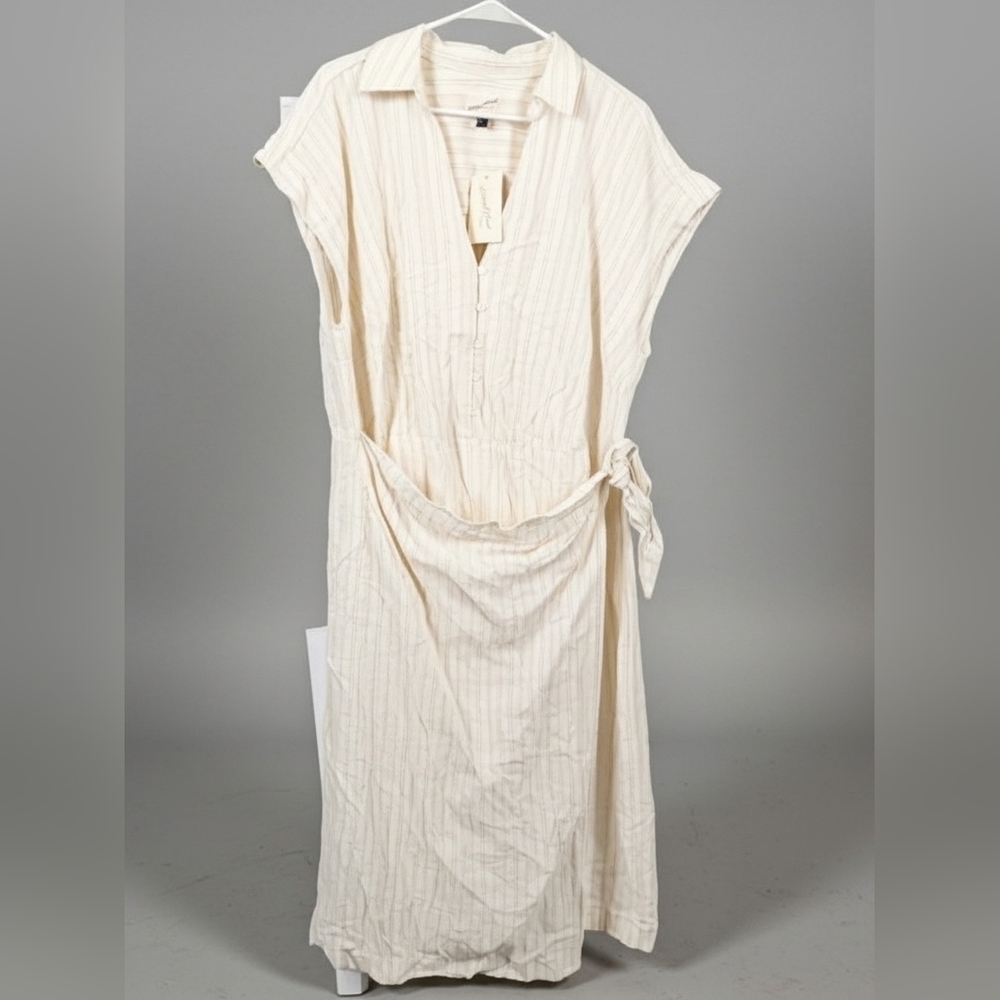 Cream Striped Midi Dress